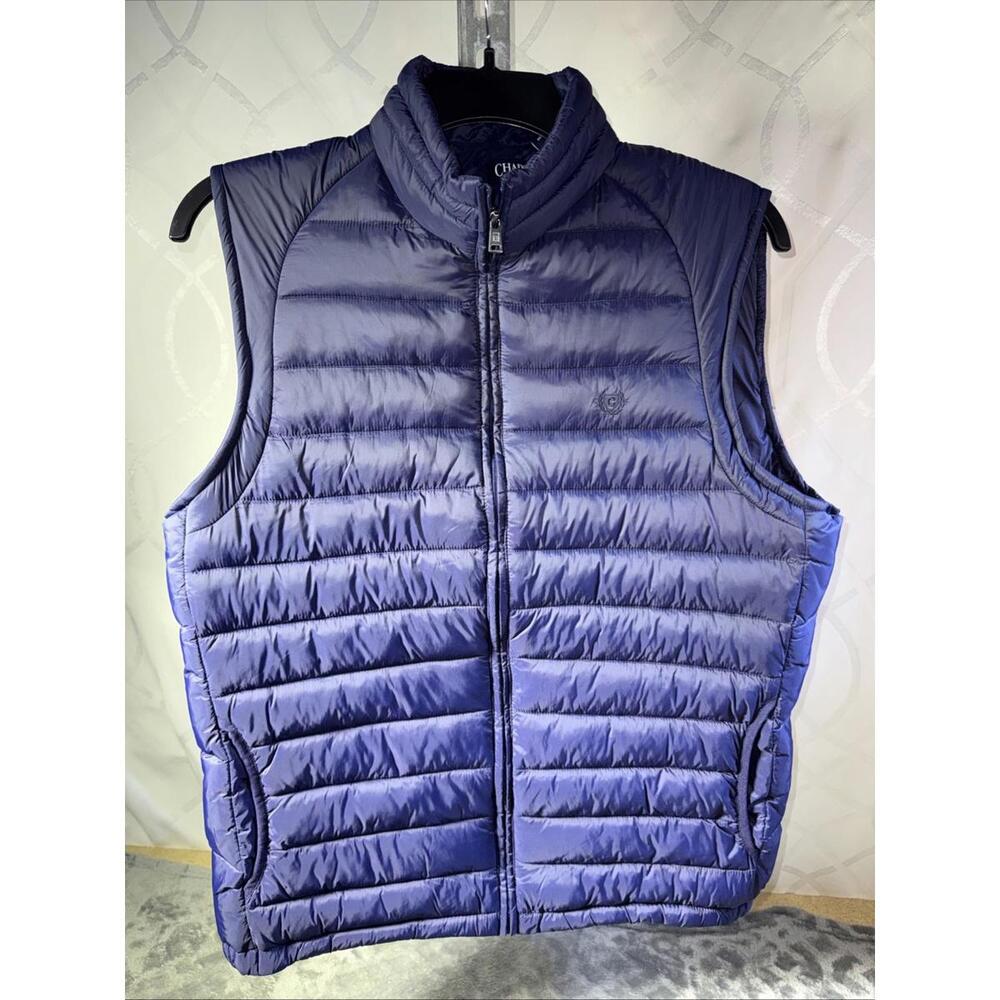 Chaps Mens Navy Blue Sleeveless Zip Up Packable Puffer Jacket Vest Size